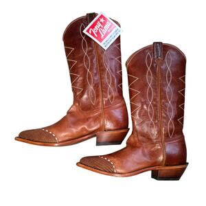 Nwt Tony Lama Women's Emilia Western Boots Snip Toe Brown Cowboy Cowgirl Size 7B